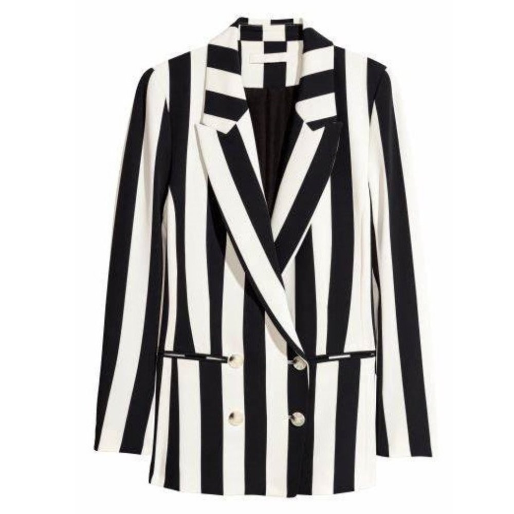 H&M Double Breasted Black White Stripe Blazer (Sz 4)